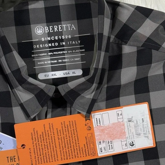 Beretta‎ Men's Size XL Gray Black Check Hovis Flex Button Up Shirt Long Sleeve - Picture 6 of 12